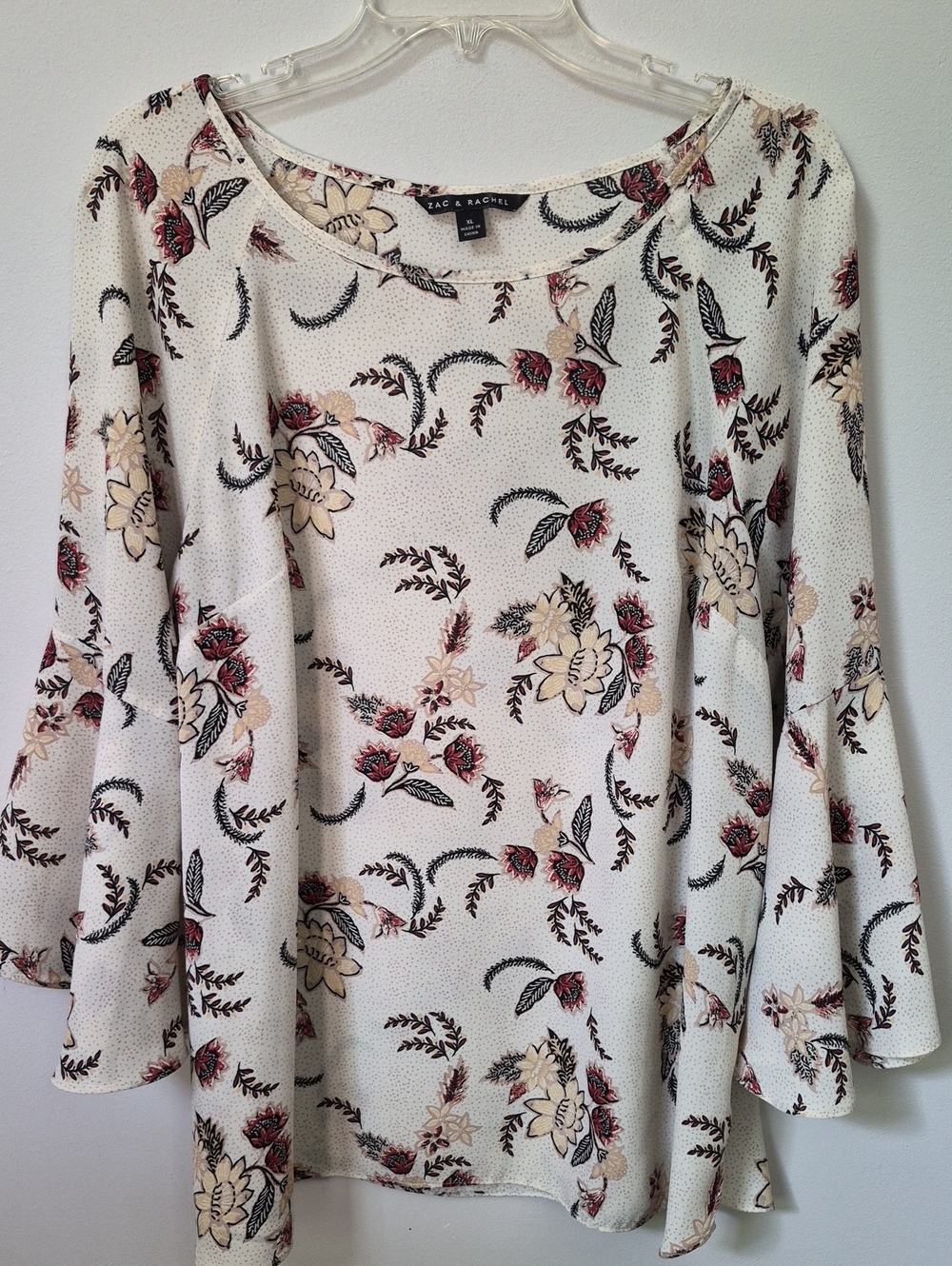 Zac & Rachel Cream Floral Bell-Sleeve Tunic Womens XL Fall Aesthetic Cottagecore